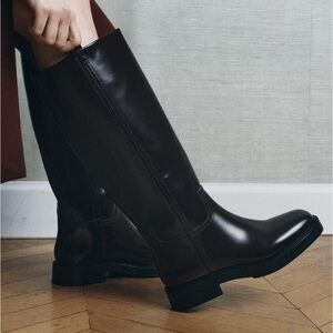 Zara Flat Faux Leather Knee High Riding Boots